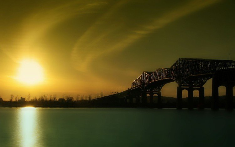 река, восход, мост, river, sunrise, bridge