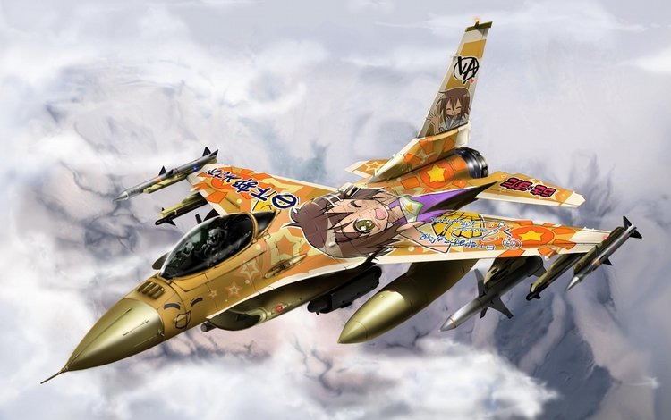 истребитель, lucky star, коната идзуми, сражающийся сокол, f-16и, fighter, konata izumi, fighting falcon, f-16