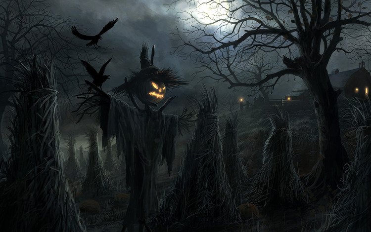 хэллоуин, вороны, пугало, halloween, crows, scarecrow