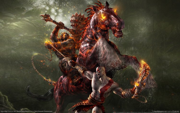 битва, всадник, конь, цепь, god of war 2, battle, rider, horse, chain