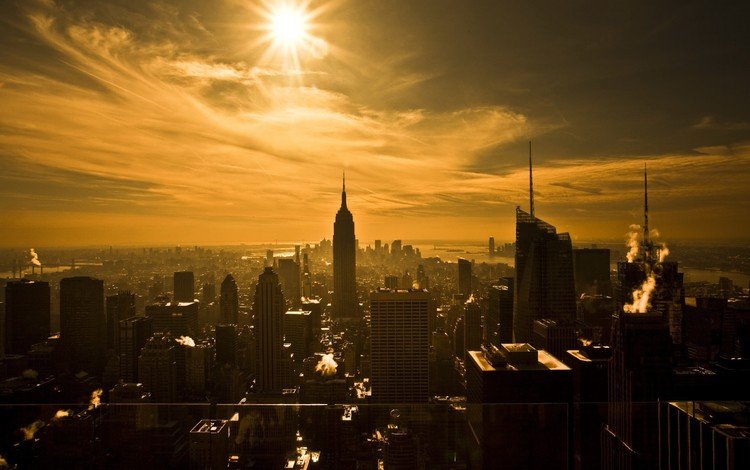 солнце, небоскребы, сепия, нью-йорк, the sun, skyscrapers, sepia, new york