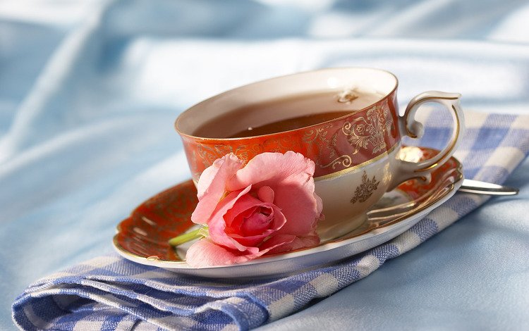 цветок, роза, чашка, чай, салфетка, чаепитие, flower, rose, cup, tea, napkin, the tea party