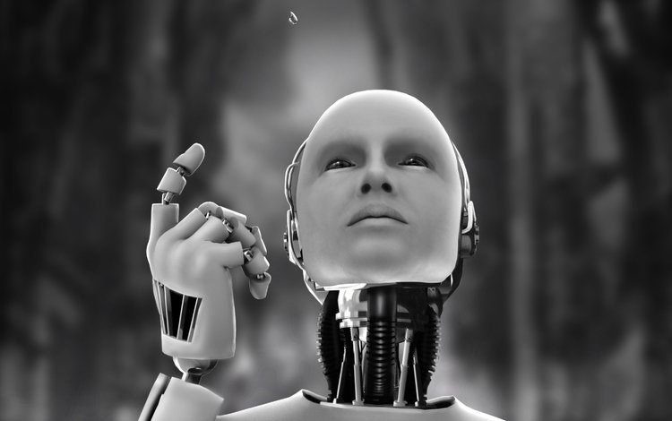 капля, чёрно-белое, робот, андроид, drop, black and white, robot, android