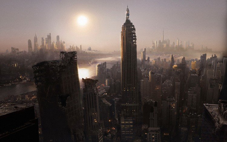 небоскребы, нью-йорк, разрушения, катастрофа, skyscrapers, new york, destruction, disaster