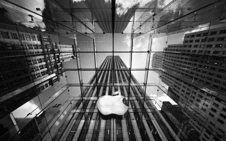 черно-белая, небоскребы, логотип, эппл, black and white, skyscrapers, logo, apple