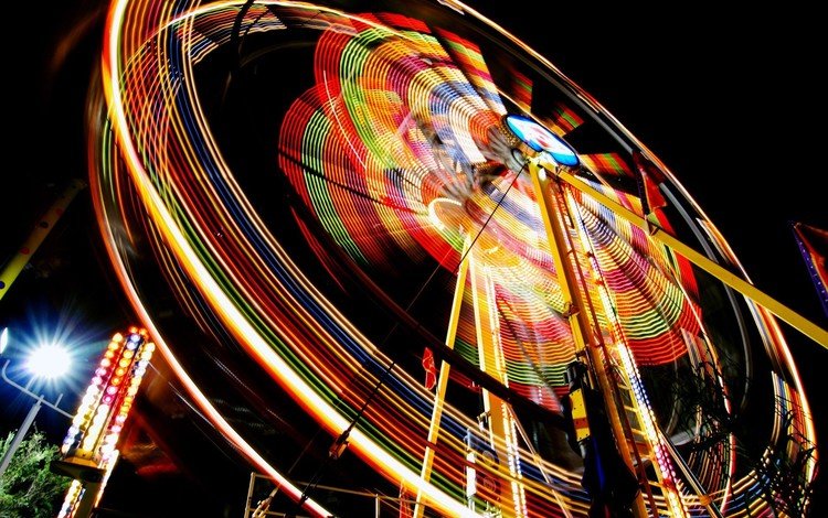 ночь, колесо обозрения, цвет, развлечения, night, ferris wheel, color, entertainment