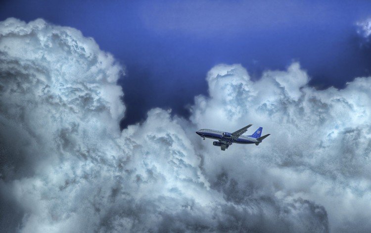 небо, облака, самолет, the sky, clouds, the plane