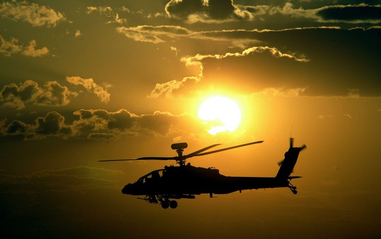 небо, солнце, закат, полет, вертолет, вооружение, апачи, the sky, the sun, sunset, flight, helicopter, weapons, apache