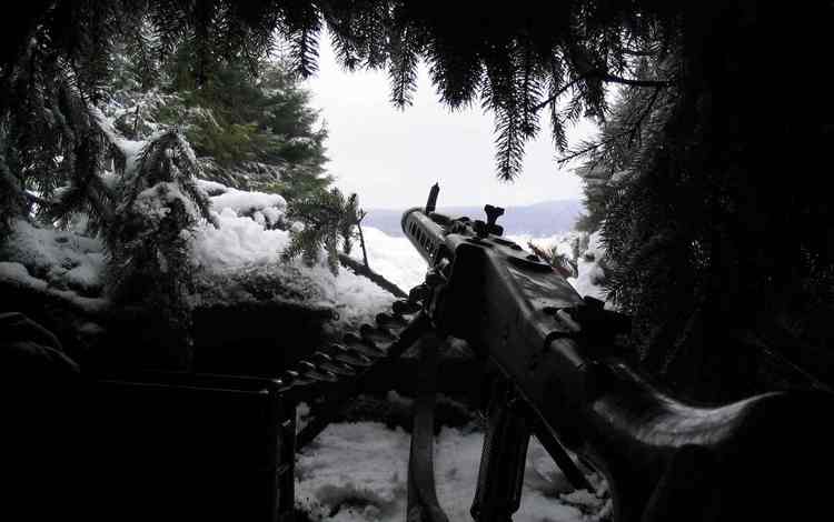 снег, хвоя, оружие, засада, mg-42, snow, needles, weapons, ambush