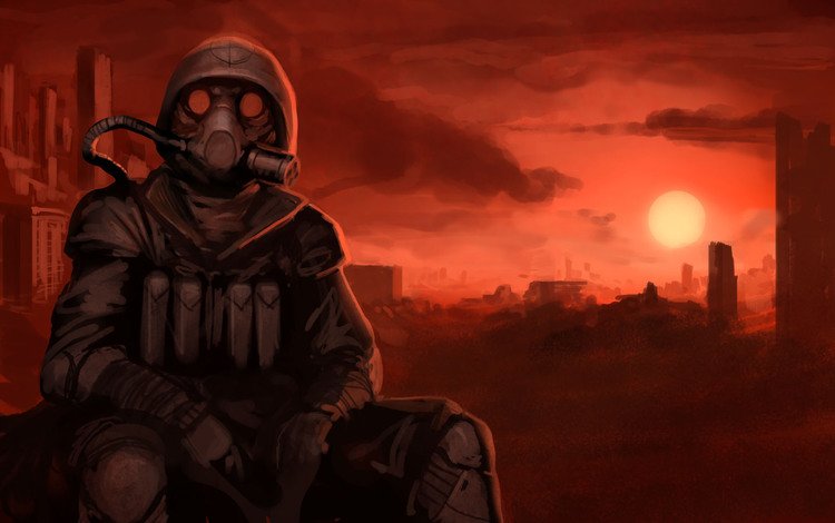закат, апокалипсис, противогаз, sunset, apocalypse, gas mask
