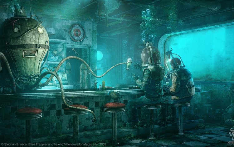 осьминог, под водой, octopus diner, st__phan brisson, elise frappier, valerie villeneuve, водолазы, octopus, under water, divers