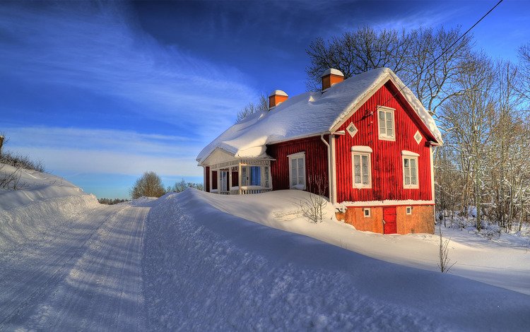 дорога, снег, зима, дом, road, snow, winter, house