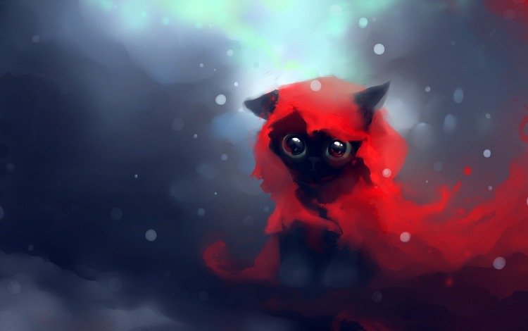 глаза, снег, взгляд, котенок, красное, apofiss, eyes, snow, look, kitty, red