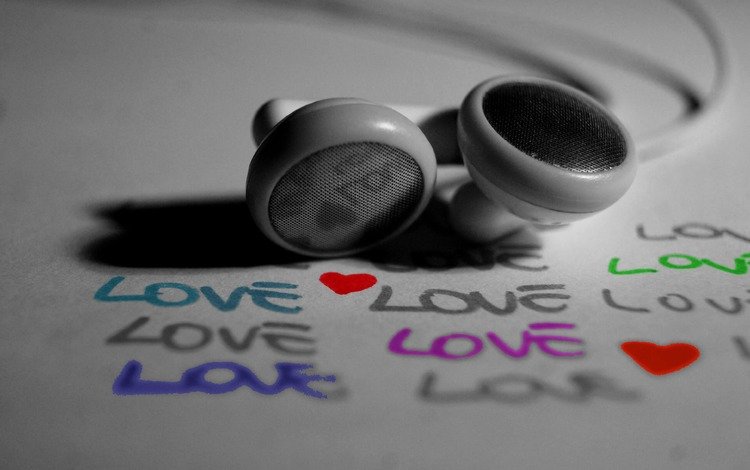 чёрно-белое, наушники, влюбленная, black and white, headphones, love