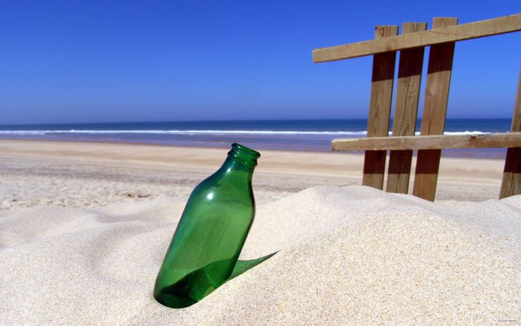 берег, море, песок, бутылка, shore, sea, sand, bottle