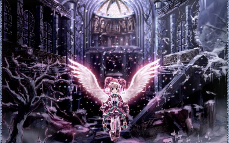 развалины, зима, девушка, аниме, ангел, card captor sakura, the ruins, winter, girl, anime, angel