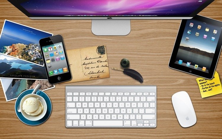 мак, ipad, apple summer desk, айфон, mac, iphone