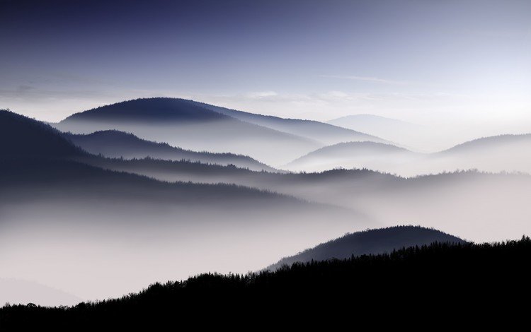 небо, горы, утро, туман, the sky, mountains, morning, fog