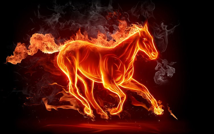 огонь, дым, темный фон, конь, fire, smoke, the dark background, horse