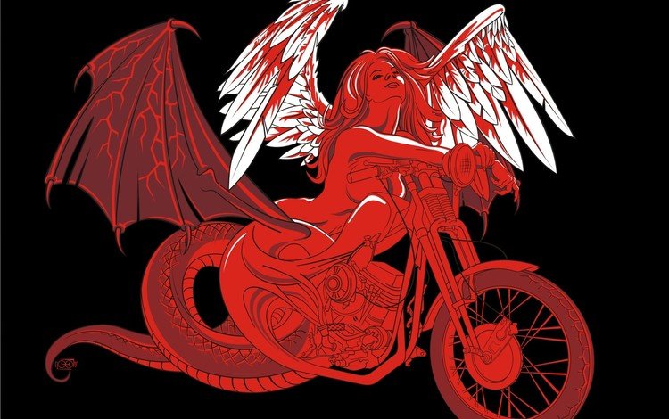 девушка, вектор, крылья, мотоцикл, girl, vector, wings, motorcycle