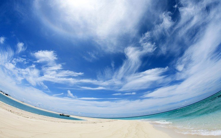облака, вода, песок, панорама, clouds, water, sand, panorama