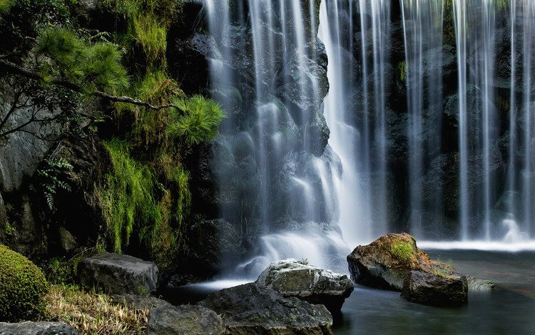 камни, хвоя, водопад, поток, stones, needles, waterfall, stream