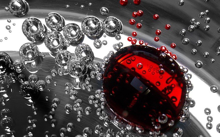 вода, капли, пузыри, красный, пузырьки, жидкость, 3d графика, water, drops, bubbles, red, liquid, 3d graphics