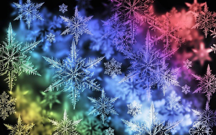 снежинки, цвет, спектр, snowflakes, color, range