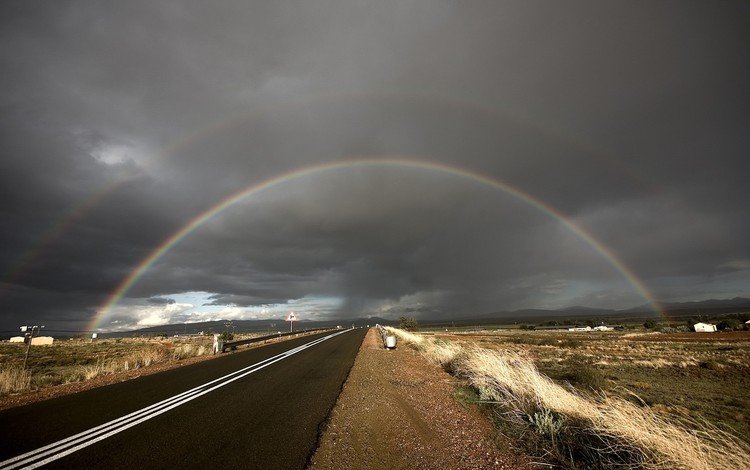 дорога, трава, облака, радуга, road, grass, clouds, rainbow