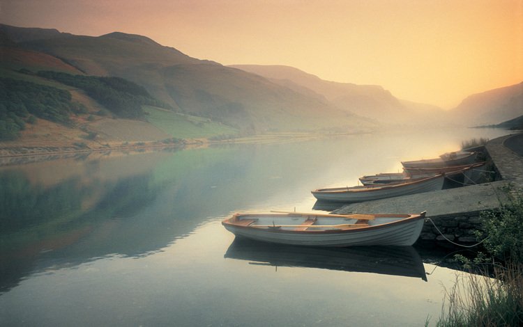 река, восход, утро, туман, лодки, river, sunrise, morning, fog, boats