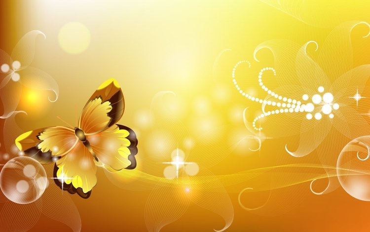 цветы, бабочка, огоньки, flowers, butterfly, lights