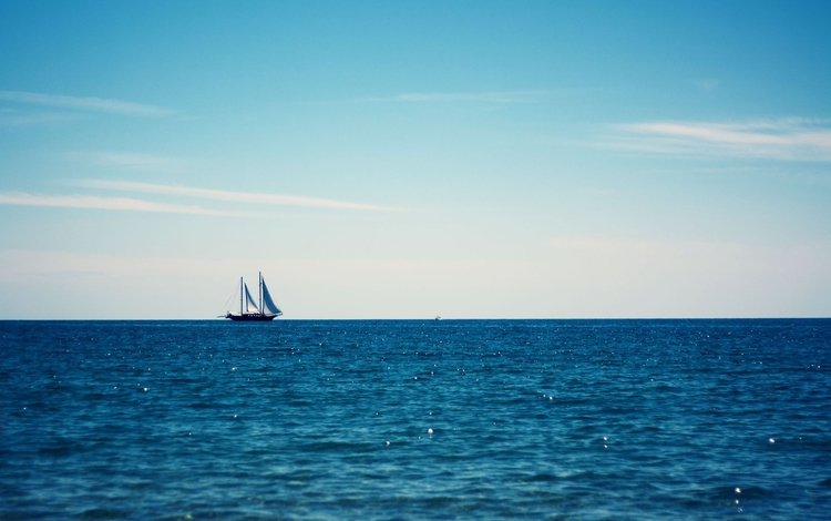 небо, море, горизонт, лето, яхта, голубое, the sky, sea, horizon, summer, yacht, blue