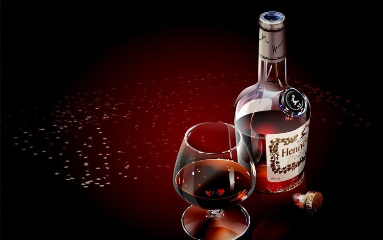 вектор, бокал, бутылка, коньяк, vector, glass, bottle, cognac