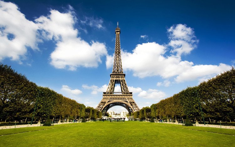 день, париж, эйфелева башня, аллея, day, paris, eiffel tower, alley
