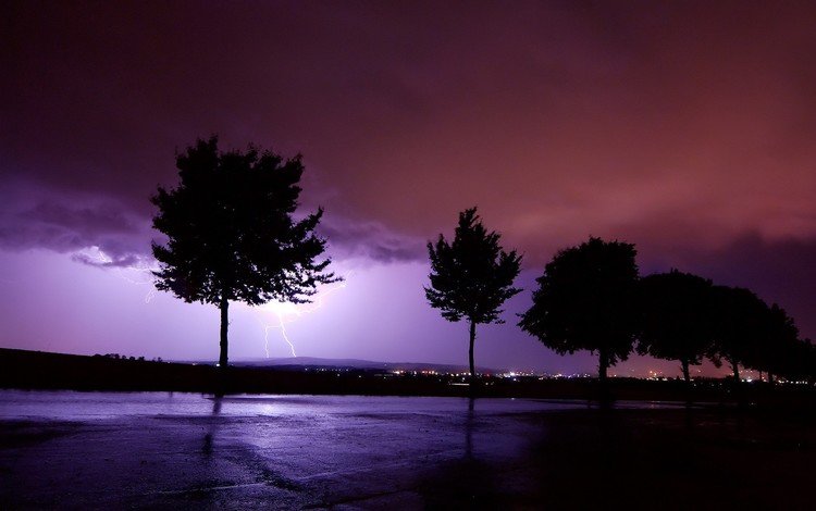 деревья, буря, молния, trees, storm, lightning