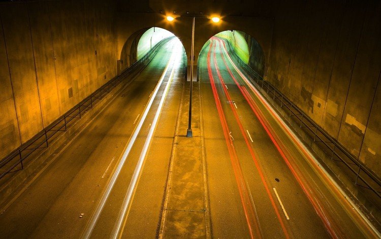 дорога, огни, туннель, road, lights, the tunnel
