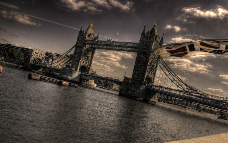 мост, лондон, темза, флаг, bridge, london, thames, flag