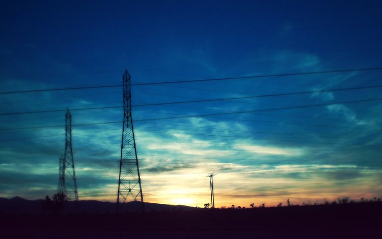 вечер, провода, закат, the evening, wire, sunset