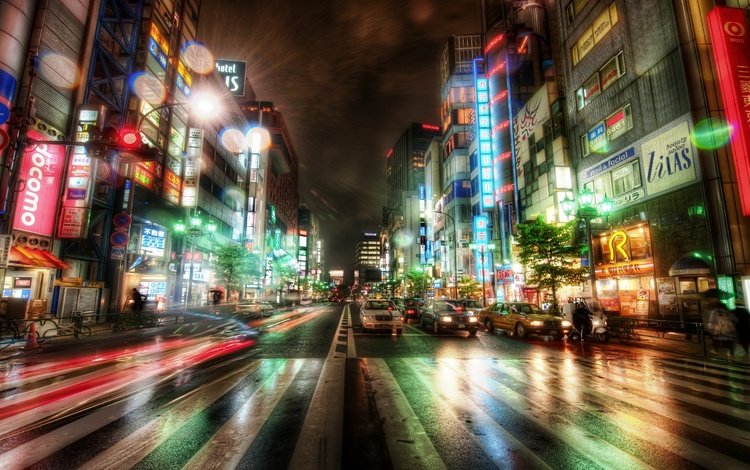 дорога, ночь, машины, здания, японии, токио, road, night, machine, building, japan, tokyo