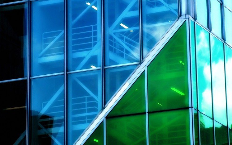 зелёный, синий, голубой, здание, стекло, green, blue, the building, glass