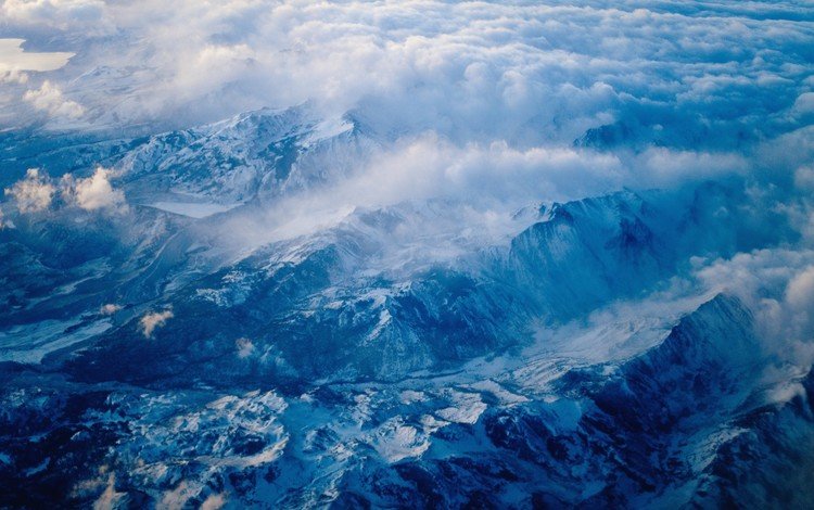 облака, горы, синий, clouds, mountains, blue