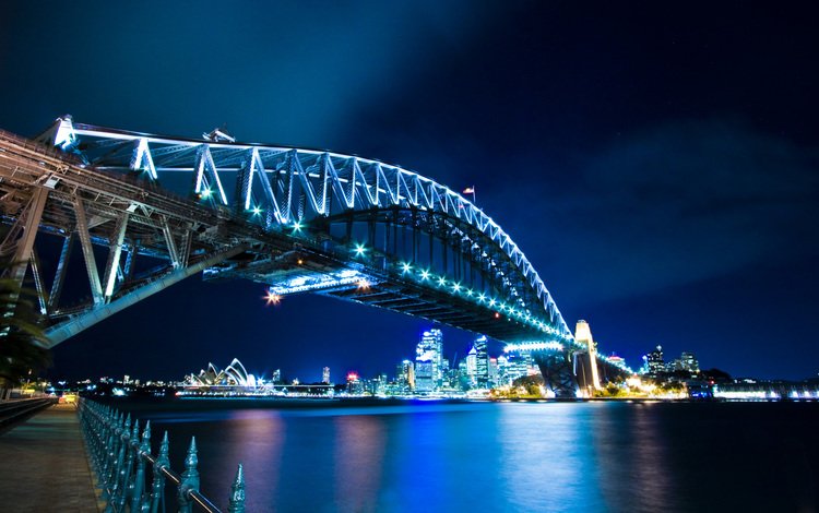 ночь, мост харбор-бридж, огни, вода, мост, дома, сидней, австралия, опера, night, the harbour bridge, lights, water, bridge, home, sydney, australia, opera