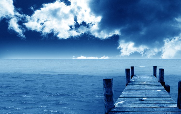 облака, синий, море, горизонт, причал, clouds, blue, sea, horizon, pier