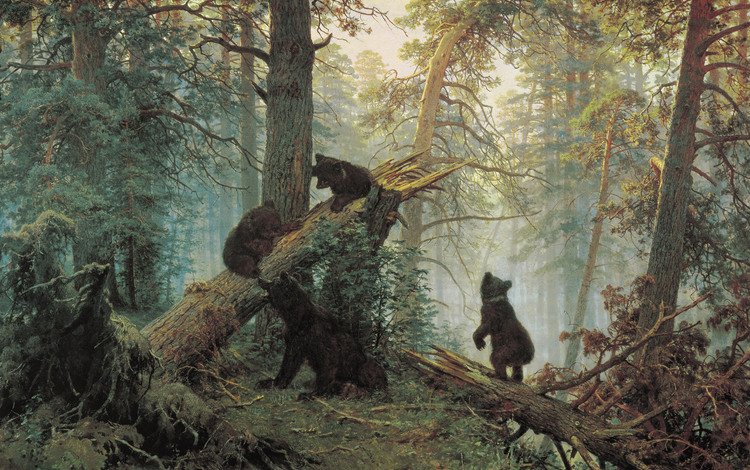 лес, иван иванович шишкин, медведи, утро в сосновом лесу, forest, ivan ivanovich shishkin, bears, morning in a pine forest