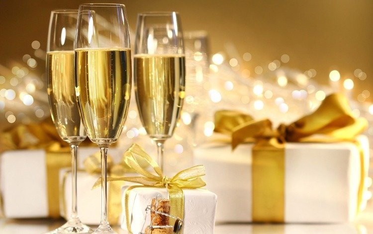 новый год, подарки, бокалы, шампанское, new year, gifts, glasses, champagne