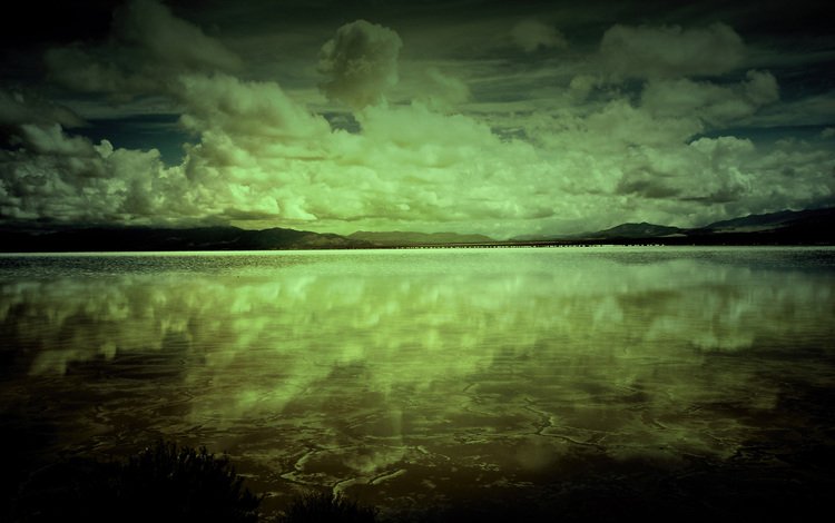 облака, озеро, мрак, отражение, clouds, lake, the darkness, reflection