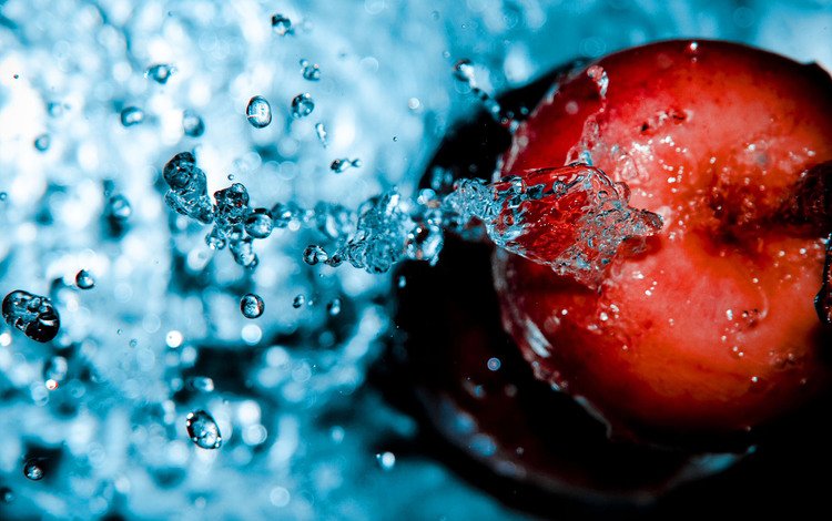 капли, воды, движение, яблоко, drops, water, movement, apple