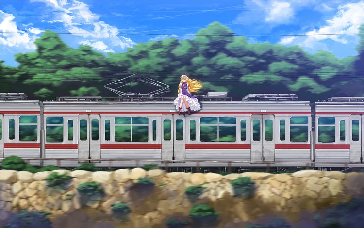 скорость, поезд, yakumo_yukari, вагоны, одна, speed, train, cars, one