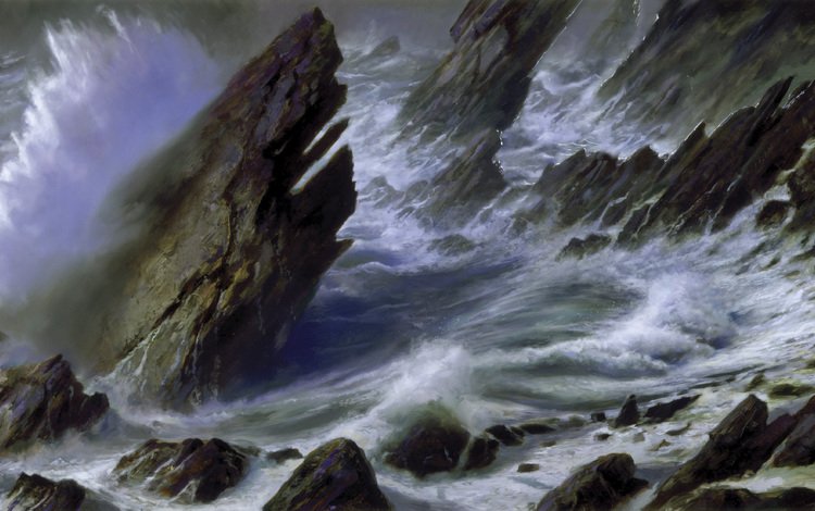скалы, берег, волны, картина, море, шторм, donato giancola, rocks, shore, wave, picture, sea, storm