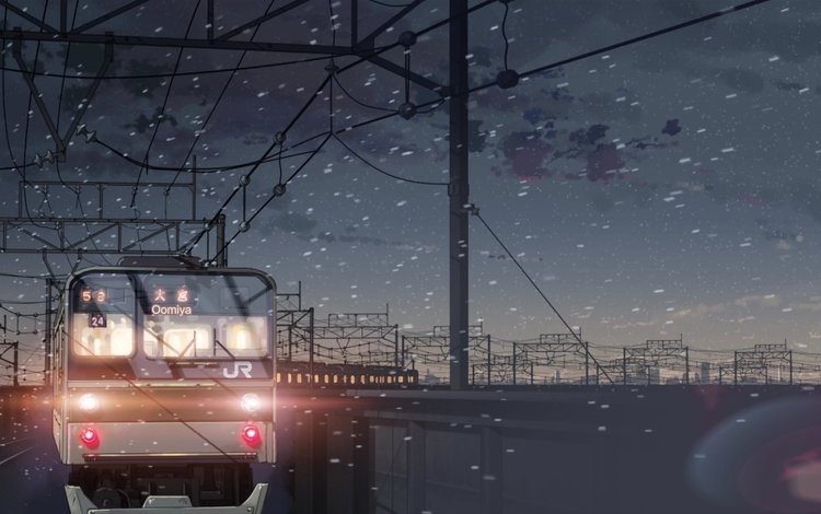 снег, макото синкай, 5 сантиметров в секунду, поезд, snow, makoto xingkai, 5 centimeters per second, train